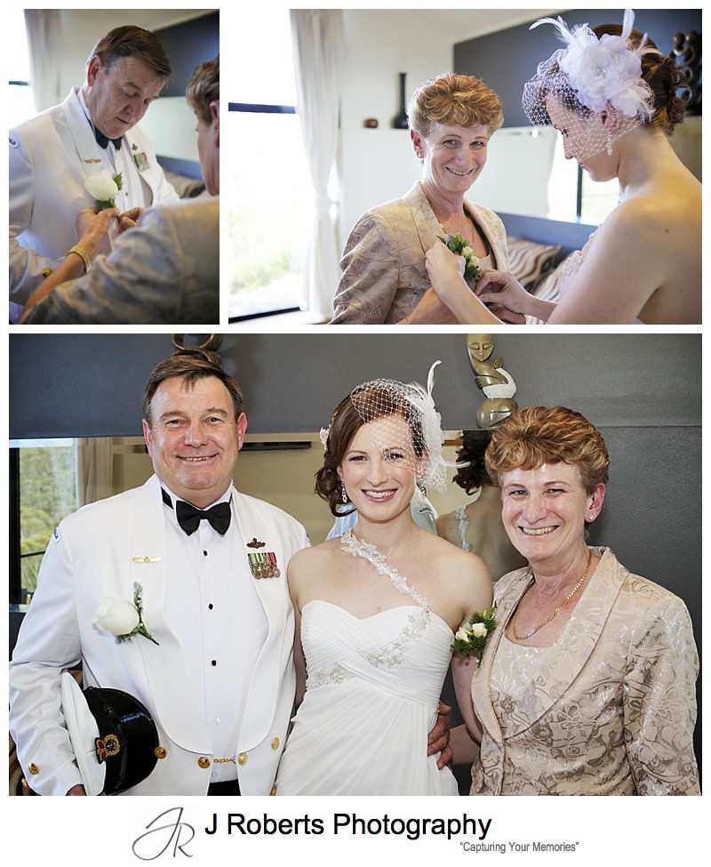 Bride with her parents getting ready - sydney wedding photography 